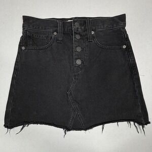 Madewell Black Mini Rigid A-Line Denim Skirt Womens 24 Jean Button Fly‎ Goth EUC